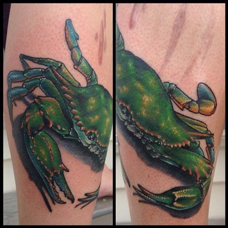 Jon von Glahn - blue crab mexico female leg tattoo